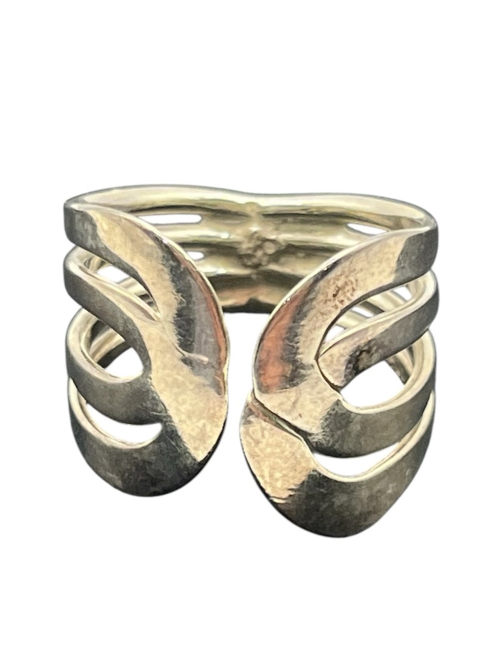 Modernist wide band sterling silver abstract vintage ring size 9.5 handmade